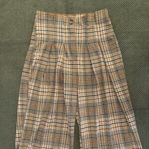 Maeve Plaid Pleated Wide-Leg Trousers